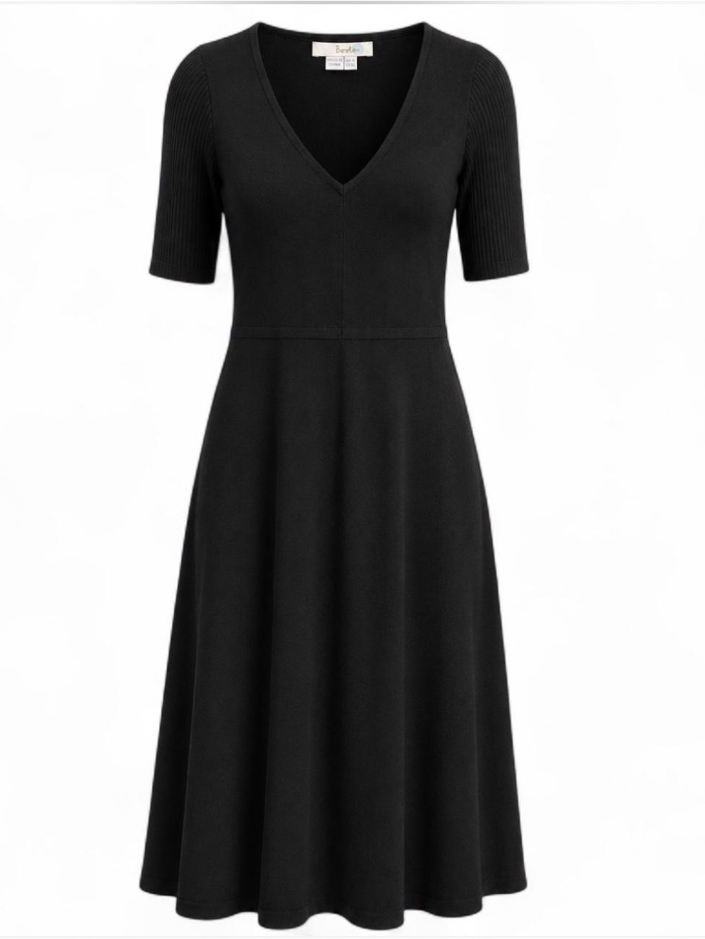 Boden Black wool/cotton midi v neck dress Sz 10L Excellent Condition